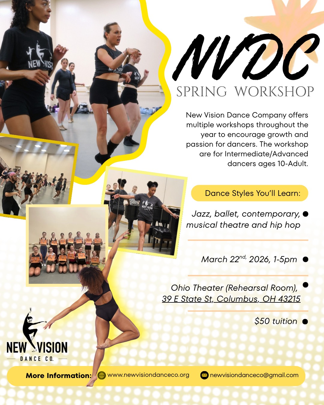 New Vision Dance Company Spring Workshop Flyer